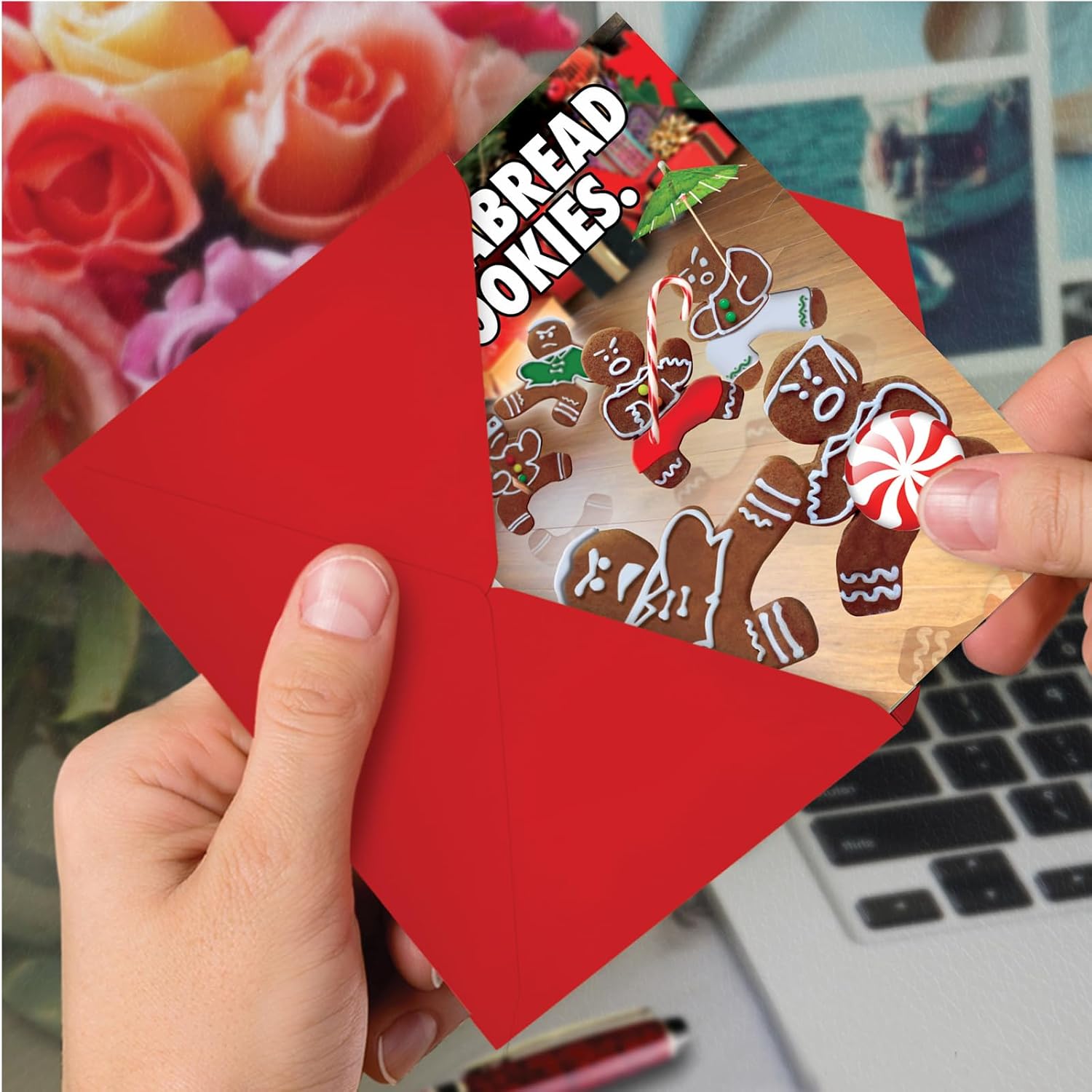 NobleWorks - 12 Merry Christmas Greeting Cards Boxed - Funny Xmas Cards with Envelopes, Holiday Humor (1 Design, 12 Cards) - Ninjabread Cookies B5982
