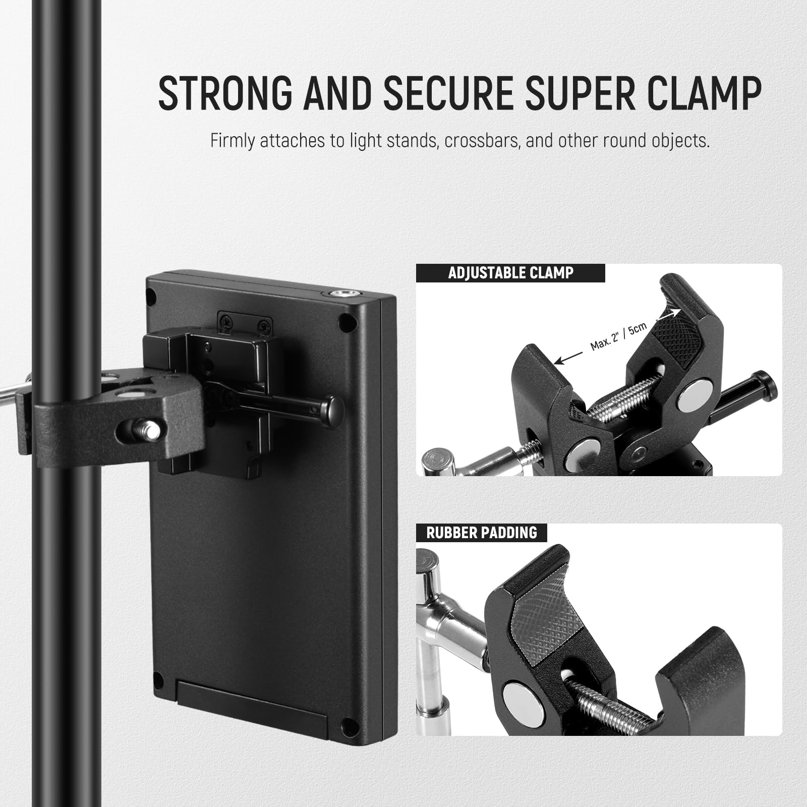 NEEWER Adattatore da Batteria NP-F a Batteria con Attacco a V per Luce Video LED con Supporto per Palo Super Clamp, Piastra Doppio Canale Compatibile con Sony npf F970 F750, Cavo DC 5,5x2,5mm, PS010E