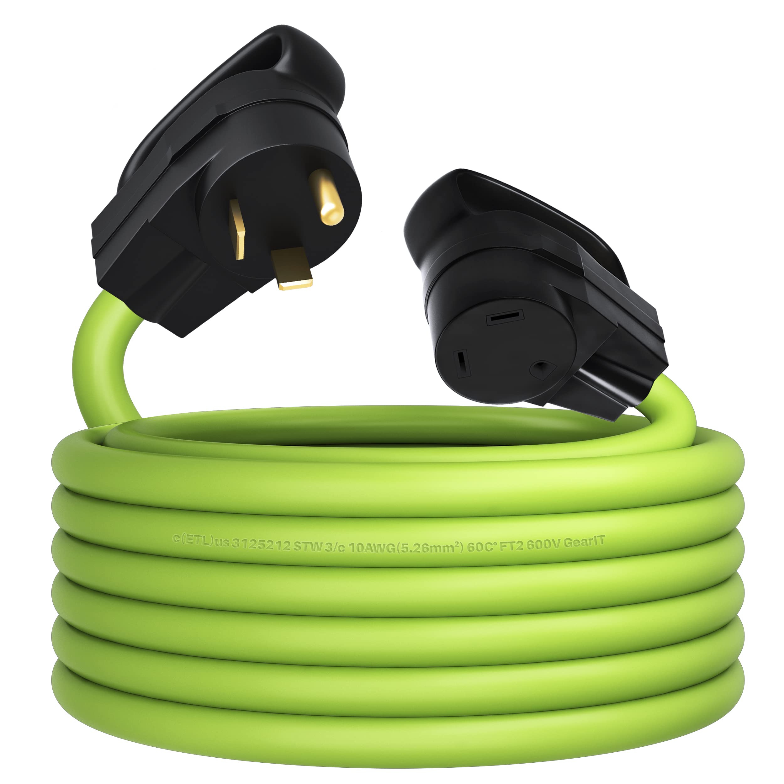 GearIT 30-Amp Extension Cord for RV and Auto, (50-Feet) 3-Prong 250-Volt 10/3 STW 10AWG Gauge 3 Wire, NEMA TT-30P to TT-30R, Outdoor Camper Power Cord