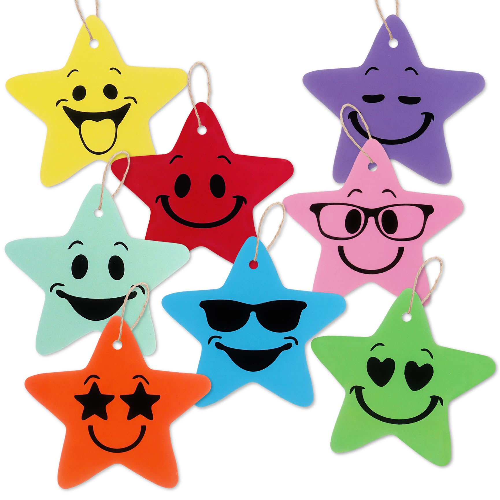 16Pcs Colorful Gift Tags with String, Smiley Face Gift Tags for Presents Paper Thank You Labels Hanging Tag for Gifts, DIY Projects