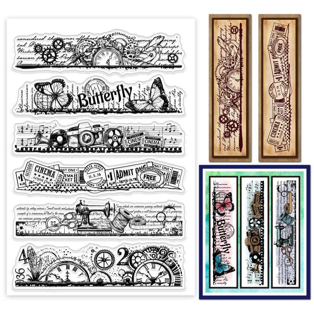 GLOBLELAND Vintage Collage Border Bookmark Clear Stamps Retro Background Bookmark Silicone Clear Stamp Seals for DIY Scrapbooking Cards Making Photo Album Journal