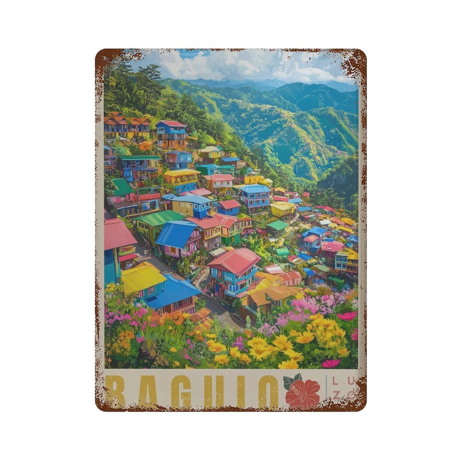 xiaoxiaoshen Baguio Vibrant Luzon Cityscape Wall Decor Art Metal Tin Poster Modern Home Decor Art Home Bar Shop Decorations Vintage Sign 40x30cm
