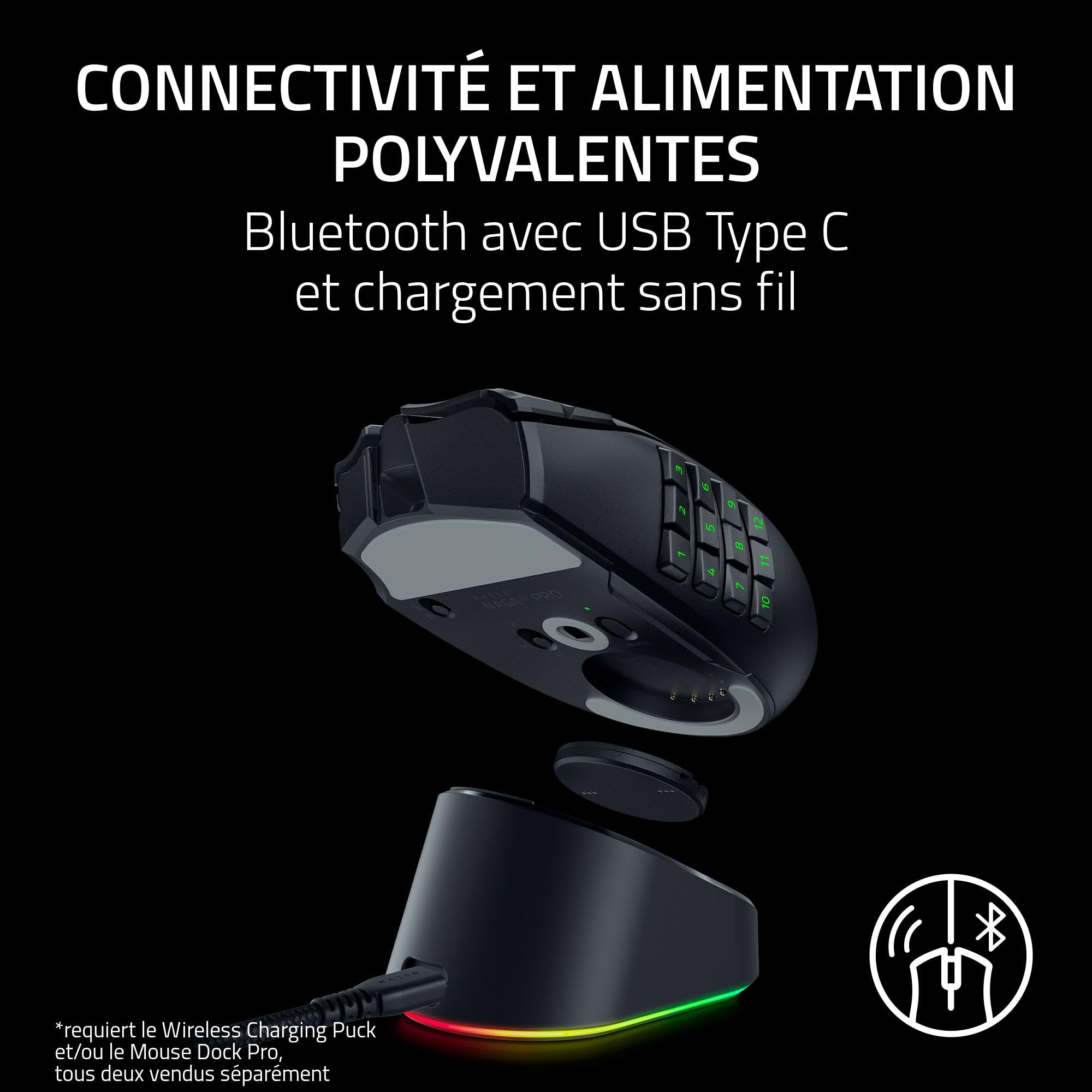 Razer Naga V3 Pro - Souris Gaming sans Fil avec des plaques latérales interchangeables pour Les MMO (HyperScroll de 2e Generation, Switches optiques de 4e Generation, Capteur Optique 50 K Focus Pro)