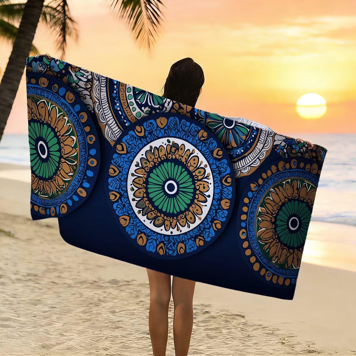 Telo Mare Microfibra, Telo Mare Grande 100x200cm 2 Pezzi, Asciugamano Palestra Donna Asciugatura Rapida, Antisabbia Asciugamano Microfibra, Leggero Asciugamani Palestra per Regalo (Mandala) -4322