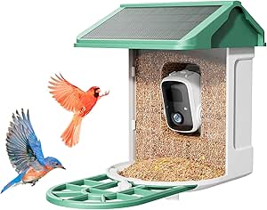 Bird Feeder with Camera - Supports AI Identify Species, 2K Live Video, Arrival Alerts, Solar Powered Bird House Camera, Wireless Wild Birds Feeder for Outdoors, Remote Access to Watch Birds asin的图片