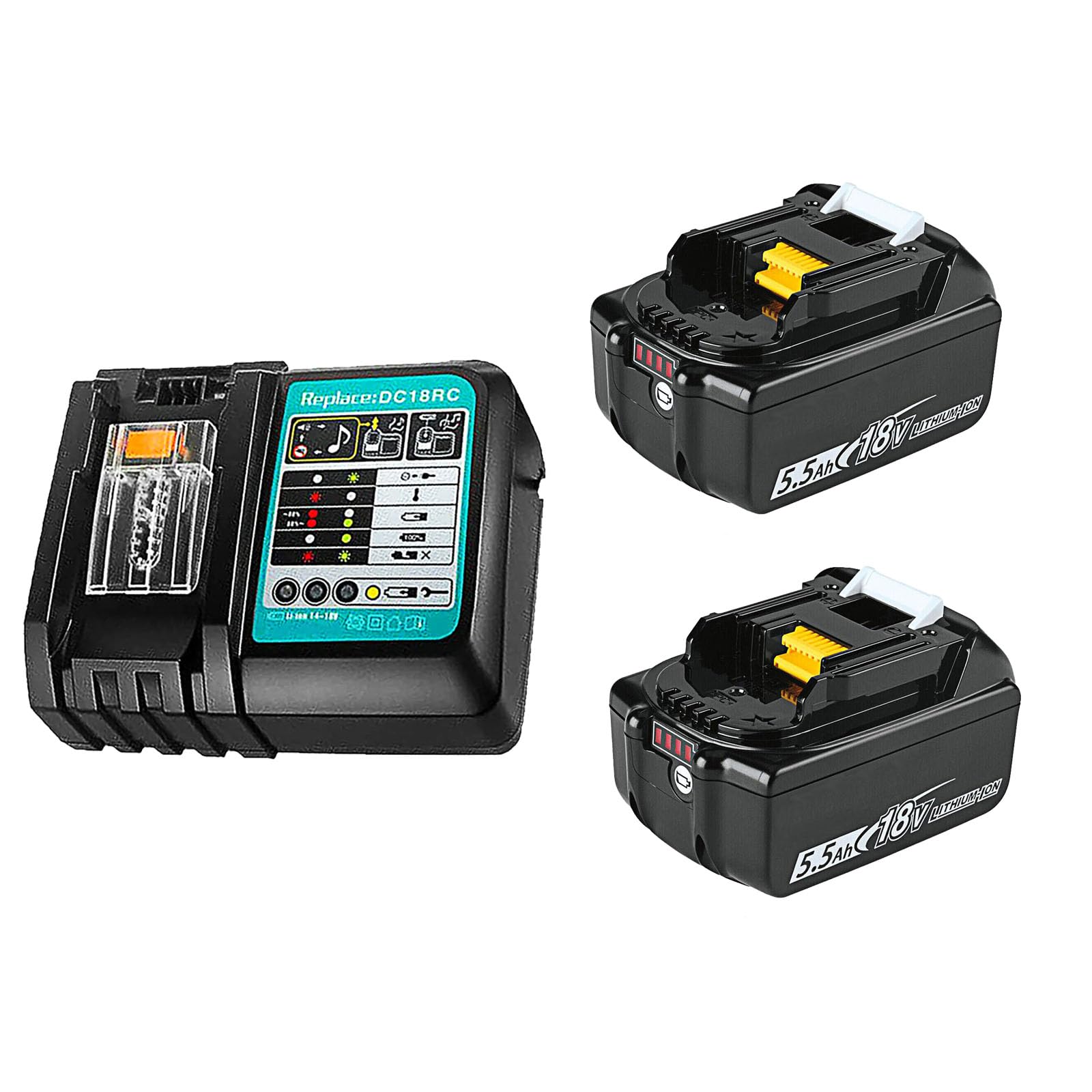 2PACK 18V 5.5Ah Battery & Charger,Compatible with Makita 18V Battery โ image 1