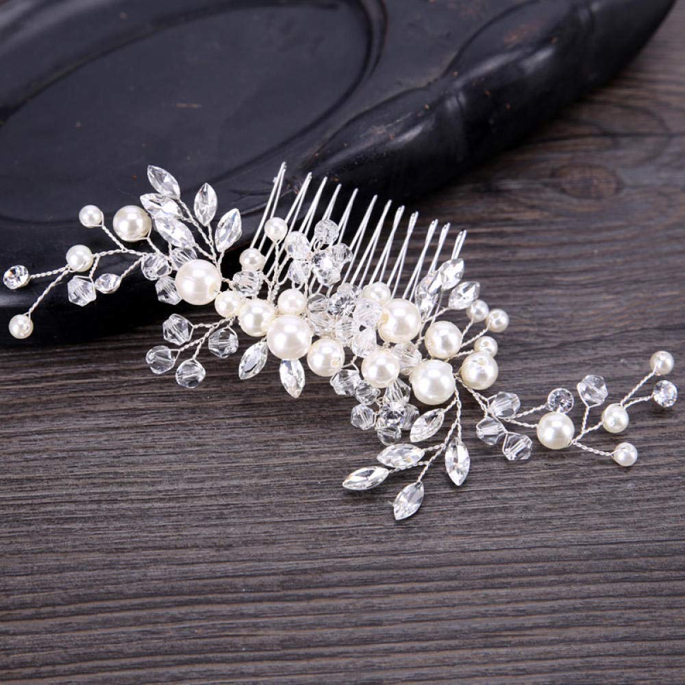 Kwiatowy grzebień do włosów dla panny młodej Szpilki do włosów, stroik ślubny Perłowy grzebień do włosów, Vintage Rhinestone grzebień boczny Wstaw grzebień Akcesoria do włosów, sztuczny bal plażowy