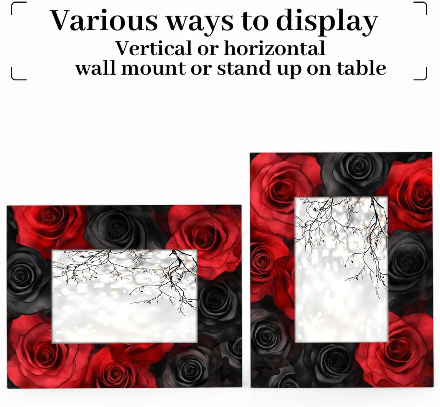 Floral Roses 8x10 Picture Frame Red Black Flower Photo Frames for Wall Mounting and Tabletop Display Acrylic Frame for Home Memorial Gifts Art Wall Gallery Photo