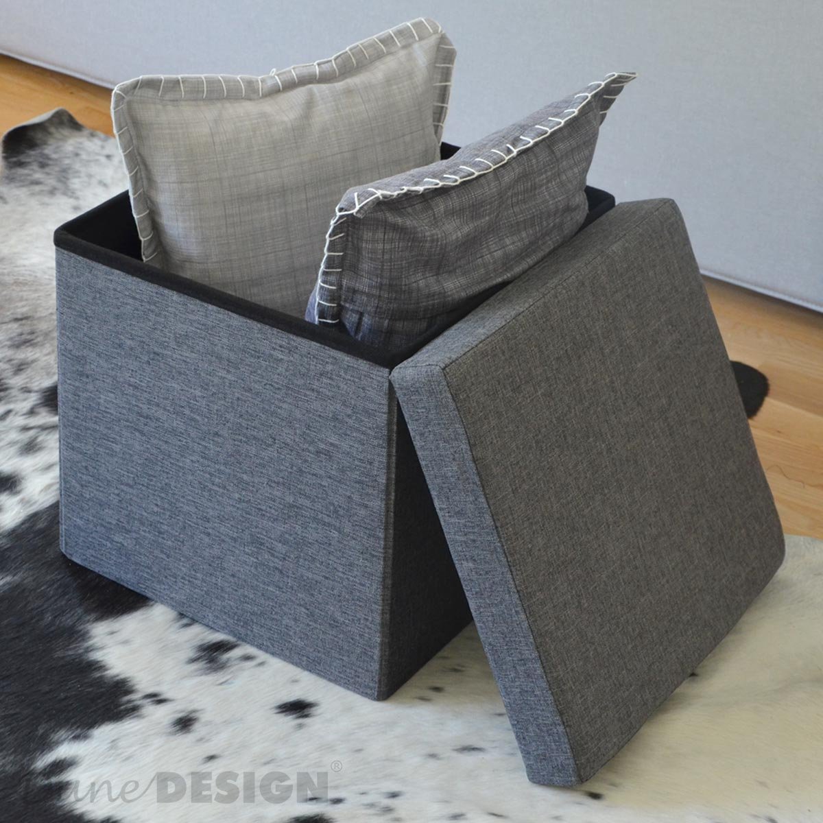 DuneDesign Contenitore - 38x38x38 cm - Pouf pieghevole con coperchio imbottito - Sgabello poggiapiedi Tavolino Contenitore stabile - Capacità 42 l - Installazione Salotto Camera da letto Ingresso