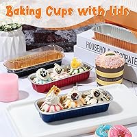 Vista 6 de 120 tazas desechables de aluminio para hornear de 7 onzas con tapas, molde cuadrado de papel de aluminio, mini moldes para hornear pasteles, pan