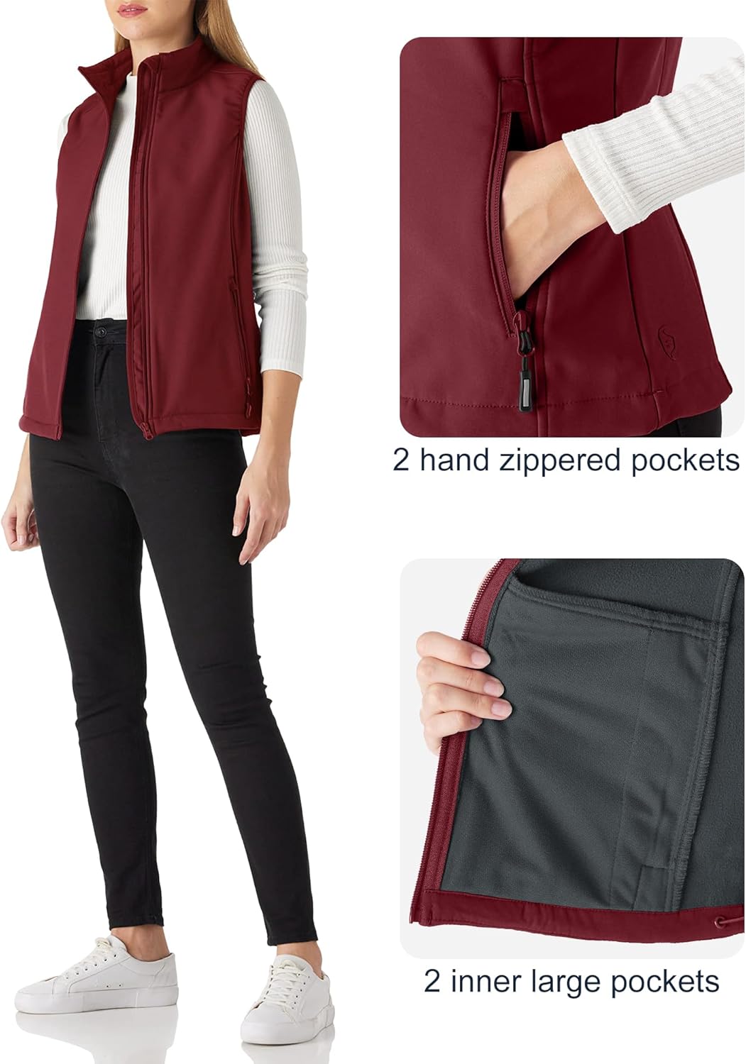 Outdoor Ventures Women's Lightweight Softshell Vest Windproof Fleece Lined Zip Up Sleeveless Jacket for Running Hiking Golf - Image 5