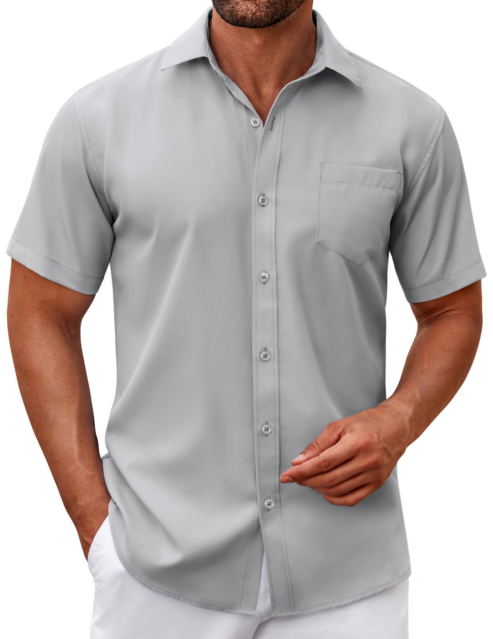 COOFANDY Hemd Herren Kurzarm Sommer Hemden für Herren Casual Kurzarmhemd Männer Businesshemd mit Brusttasche Freizeithemden Regular Fit