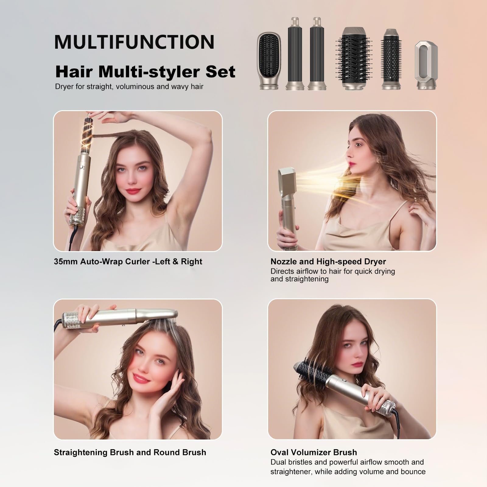 Souvik Spazzola ad Aria Calda, Asciugacapelli Multifunzione Ioni Negativi, Automatico Arricciacapelli, Capelli Lisci Spazzola Modellante, Asciugatura, Volumizzante, Lisciare, Capelli Ricci