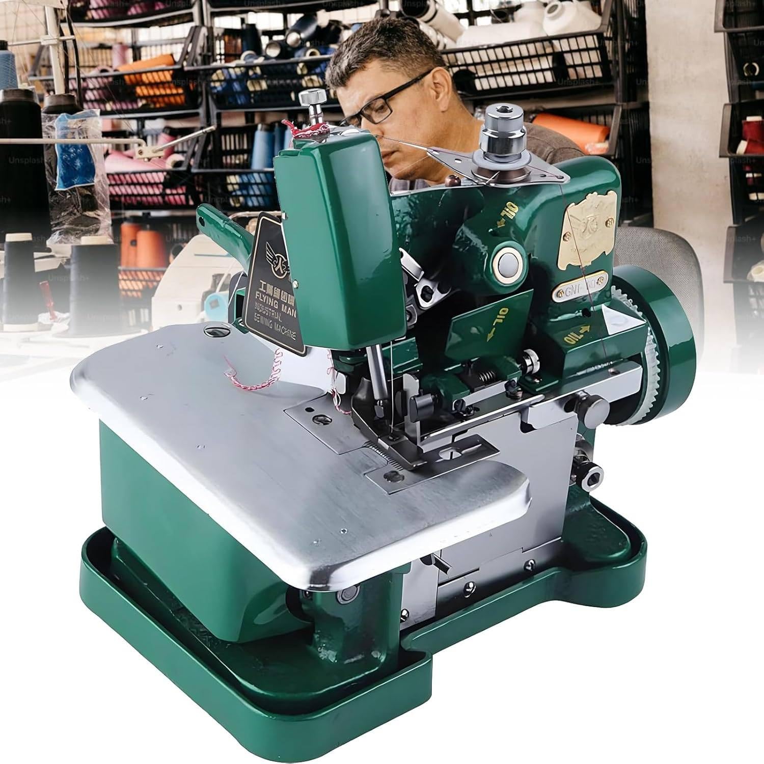 Máquina de Coser, remalladora, remalladora Industrial de 3000 Puntadas por Minuto, con Marco metálico, para Telas Resistentes. Green