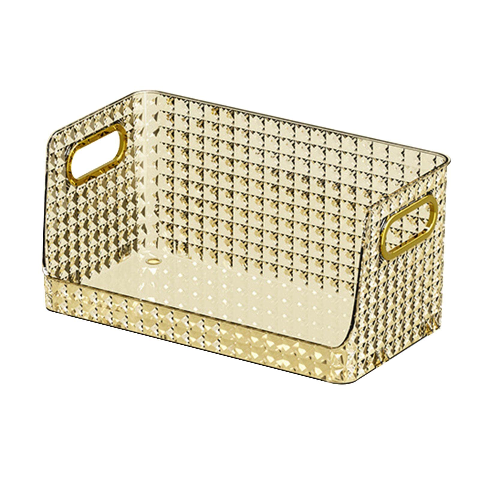 Paowsietiviity Storage Bin Multifunctional Stackable Open for Kitchen Refrigerator Pantry Gold, 32 cm×17 cm×15 cm