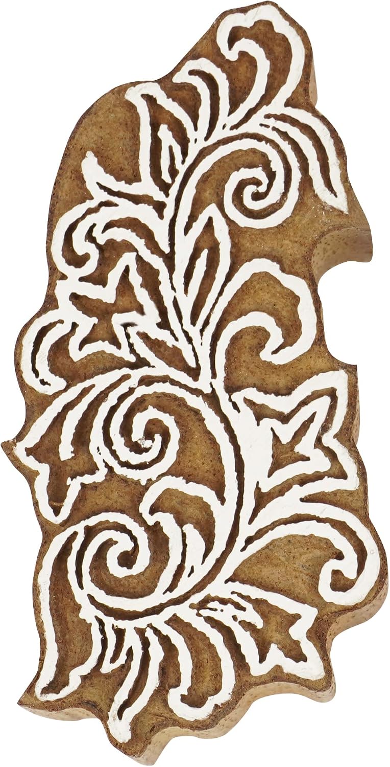 Textile Printing Block Asian Border Motif Hand Carved Wooden Stamp Wood Block Printing Textile Stamps for Fabric/Pottery Blocks,6 Inch