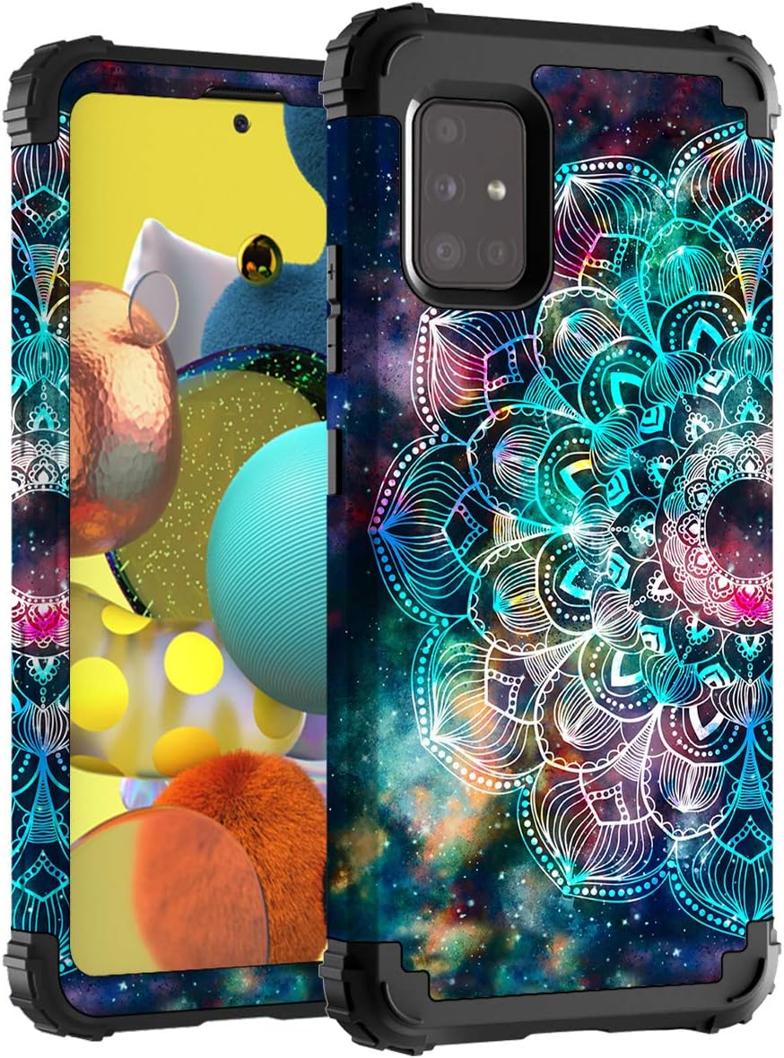 Hocase Galaxy A51 5G Case, [Not for 4G or 5G UW Version] Heavy Duty Shockproof Soft Silicone Rubber Bumper+Hard Plastic Hybrid Protective Case for Samsung Galaxy A51 5G (SM-A516U) - Mandala in Galaxy