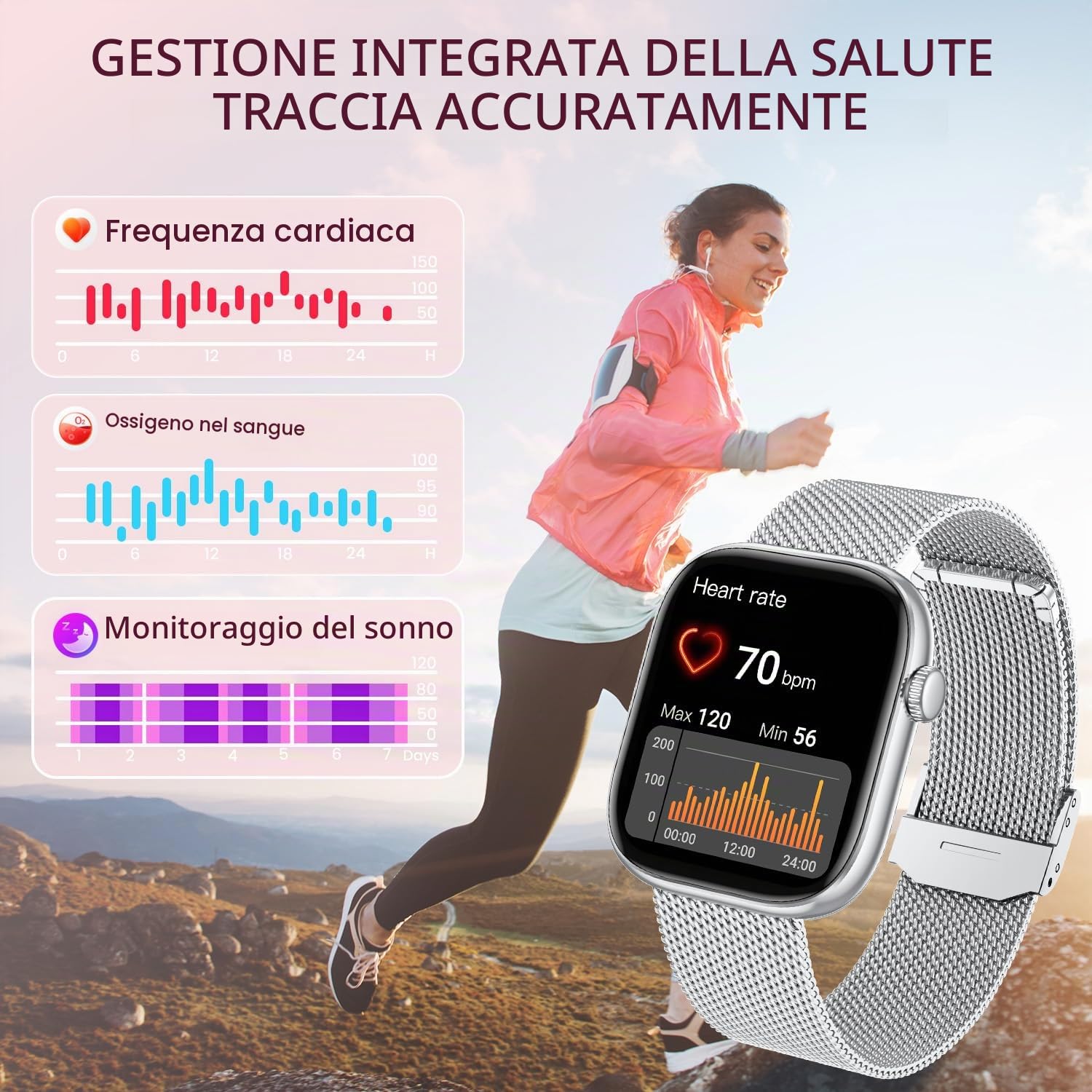 Smartwatch Donna Orologio con Chiamate Bluetooth: 1.83" Smart Watch con Quadrante Dinamico Contapassi Monitoraggio Sonno Sportivo Fitness Tracker IP67 impermeabile AI Vocale Compatibile Android iOS