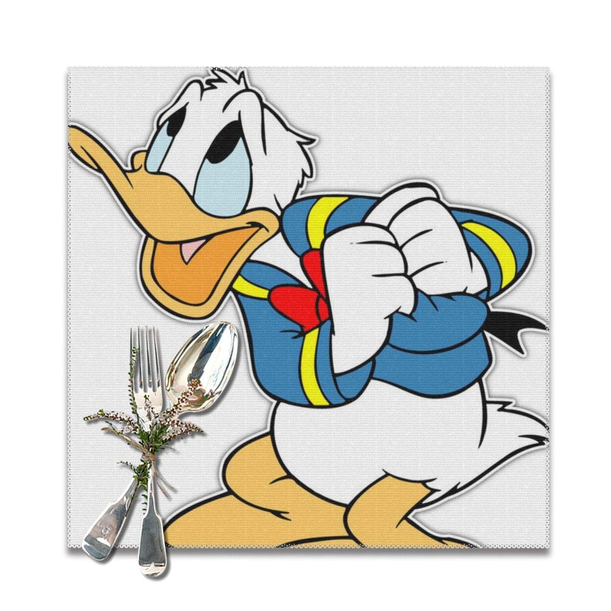 Amazon ドナルドダックは手に帽子を持っています ランチョンマット 食卓飾り 断熱 滑り止め おしゃれ かわいい 高級感 お手入れ簡単 コーヒーマット 家庭レストラン用 6枚セット プレースマット 30 30cm ランチョンマット オンライン通販