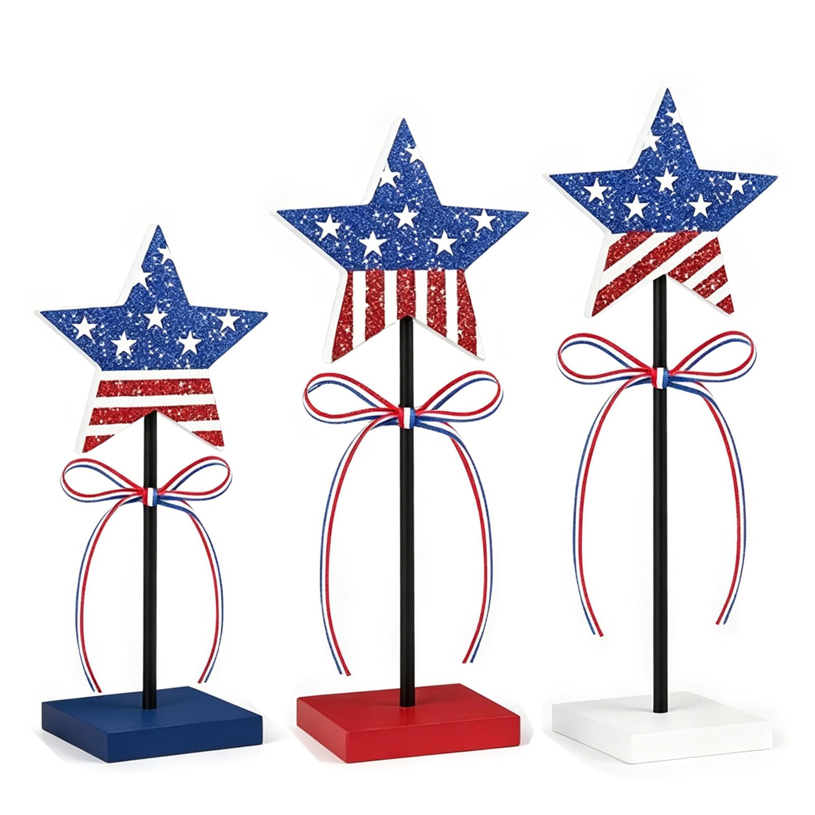Elnwnnkc C Elnwnnk Wooden Traditional Display Tray With Stacked Patterns For Fourth Of July Accents And Elebrations Multi Tiered Wooden Tray