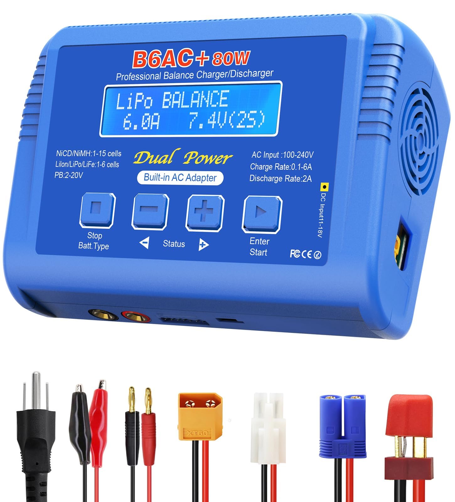 Cargador de equilibrio B6 AC Lipo con fuente de alimentación de 80 W para batería 1S 2S 3S-6S LiPo Lilon Life Lifepo4 NiCd NiMh Pb RC