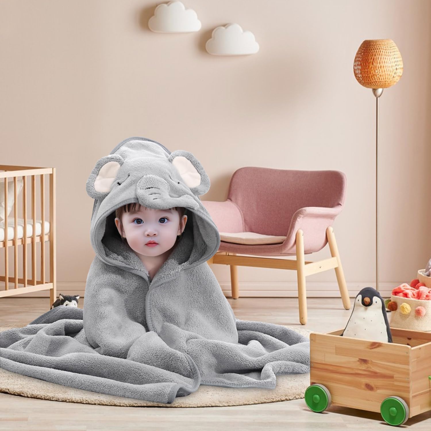 HTN - Asciugamano Da Bagno Per Bambini Super Morbido Asciugamano Con Cappuccio Super Assorbente