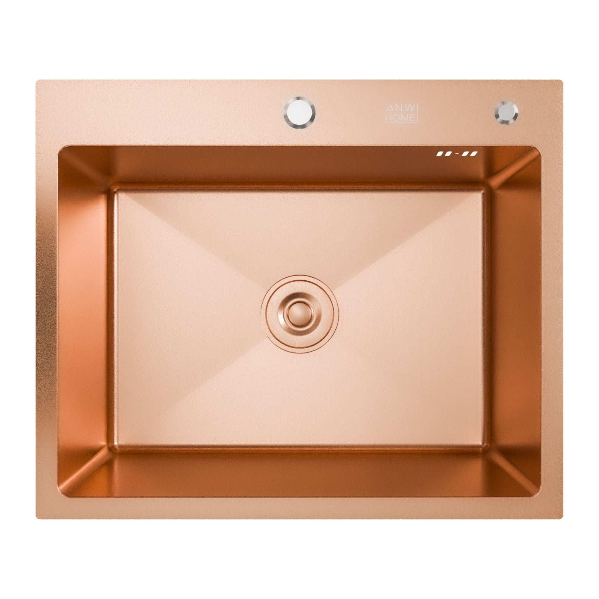 ANW HOME Lavello Cucina 1 Vasca 60x50 cm, Lavandino Cucina in Acciaio Inox Oro Rosa PVD, da Incasso con Rivestimento Nano, Spessore 3,0+1 mm, con Sifone Dispenser Sapone e Cestello