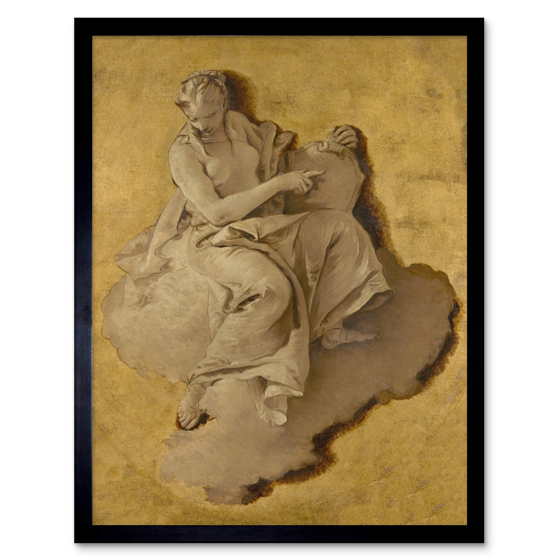 Artery8 Tiepolo Allegorical Figure Woman With Shield Mirror Art Print Framed Poster Wall Decor 12x16 inch