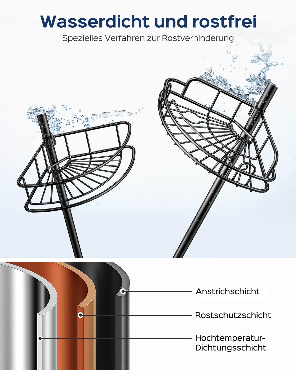 HAMITOR Teleskop Duschablage Ohne Bohren: 4-stufiges Metall Ecke Duschregal Rutschfest und Stabil, Duschablage ecke für Großhaushalte: Badewannen-Aufbewahrung, verstellbar von 121-314 cm, Schwarz