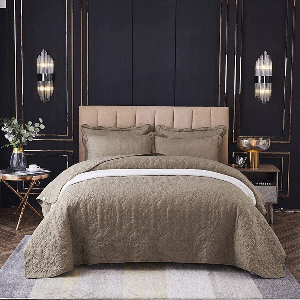Sjdopulse Brown Solid Color Quilt Bedspreads Set Cotton Vintage Patchwork Bedspread Reversible Quilted Throws Coverlets Double Super King Bed Size 2 Pillowcases,Beige,240 * 250