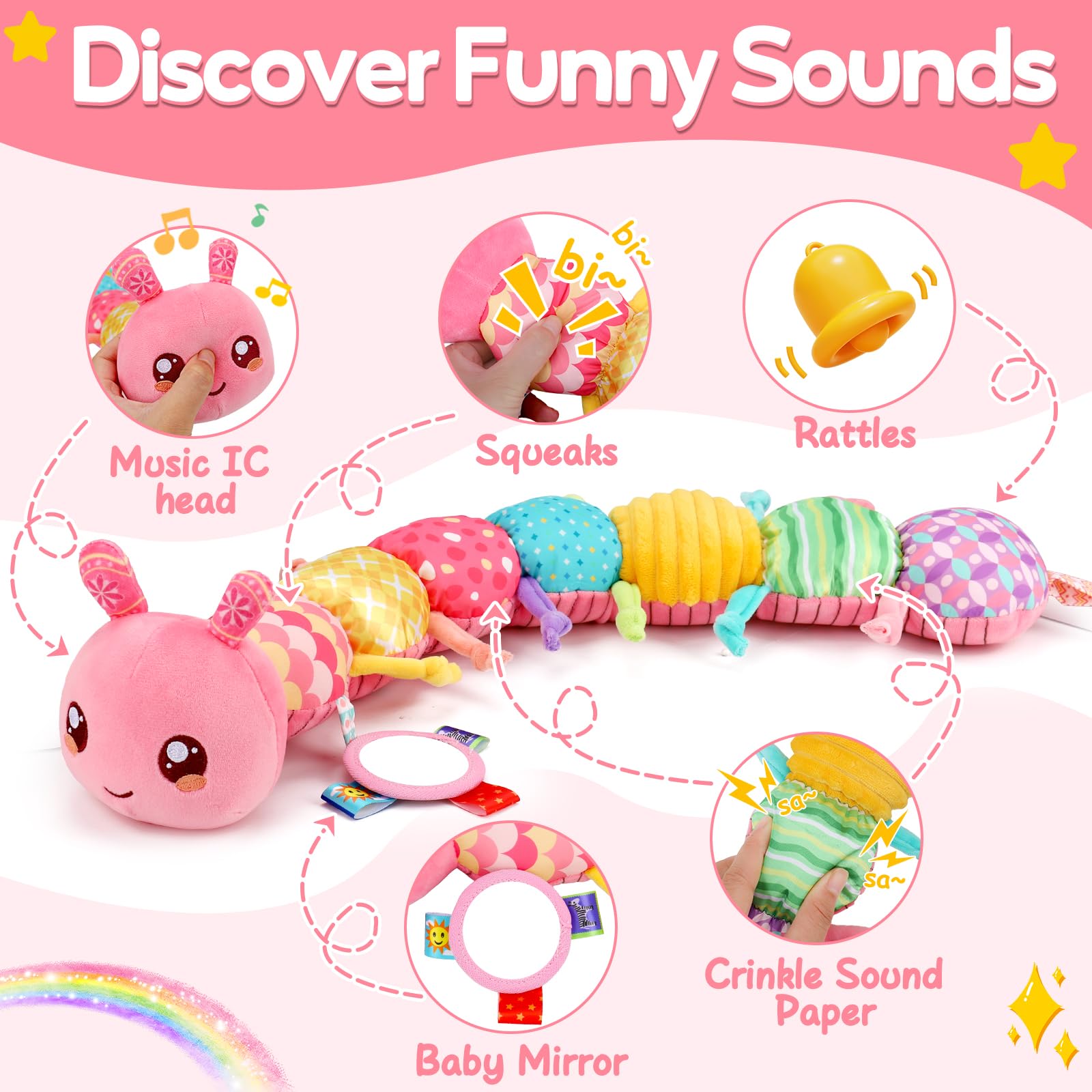 Baby Toys 0 3 6 9 12 Months New Born Baby Boy Girl Gifts, Caterpillar Sensory Musical Toys for 0-6 6-12 Months Old Babies - Image 2