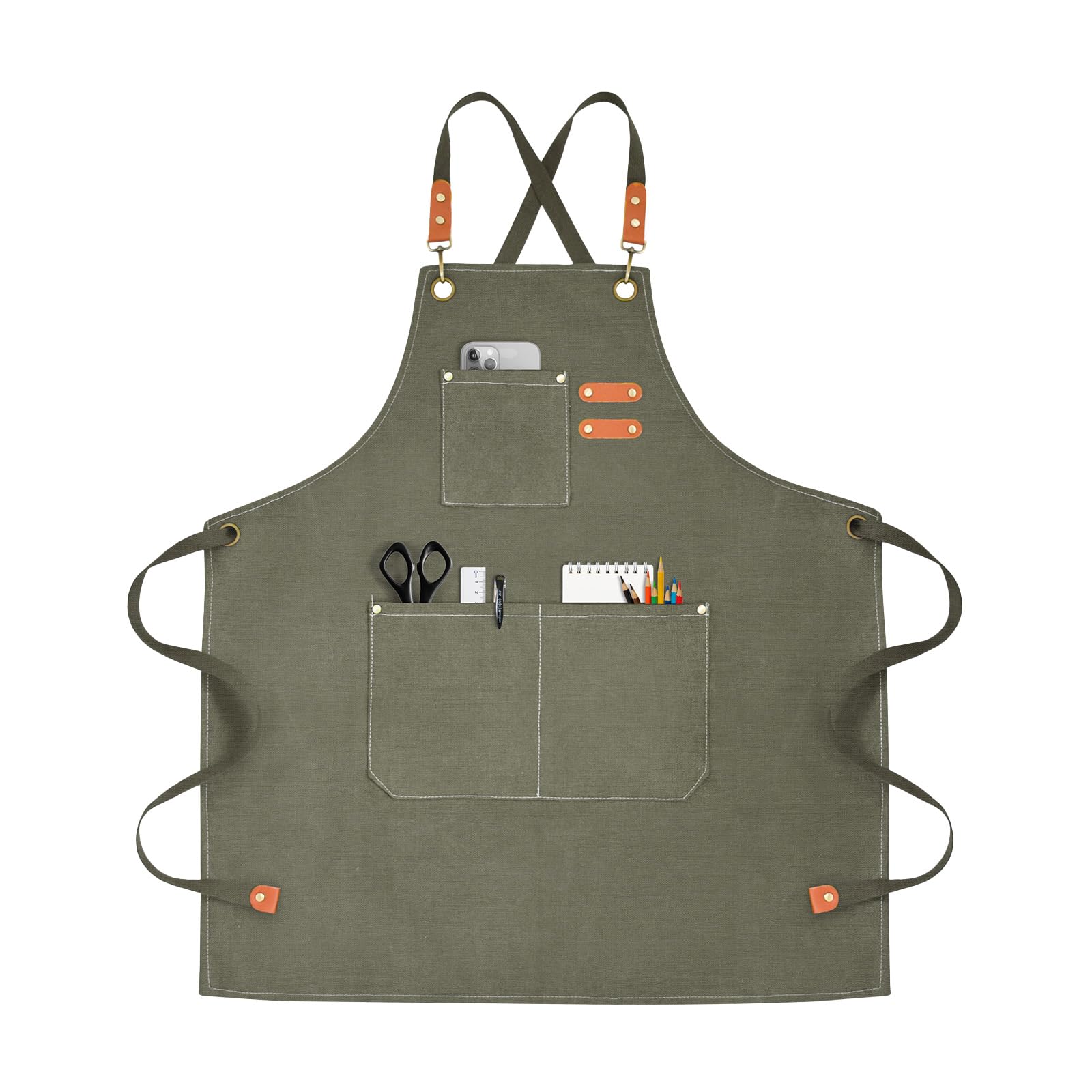 Chef Apron for Men Women Canvas Aprons with 3 Pockets Cross Back Resistant Work Apron for Cooking