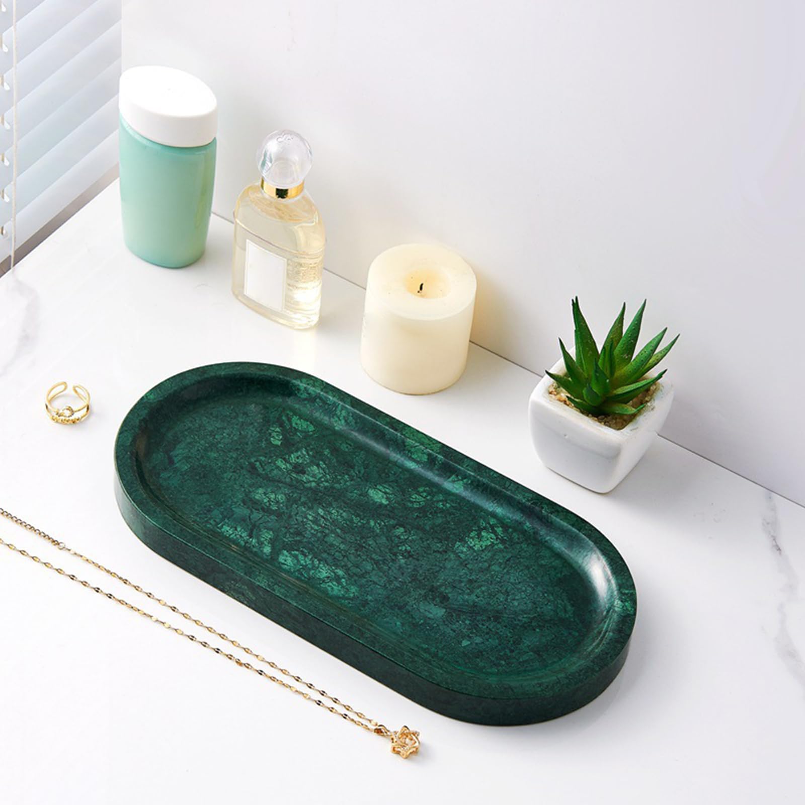 MURYE Vassoio Decorativo in Marmo di Prima Qualità Realizzato a Mano Perfetto per Conservare Gioielli e Piccolo Organizzatore da Bagno Essenziale Splendido Vassoio di Marmo Orgoglio