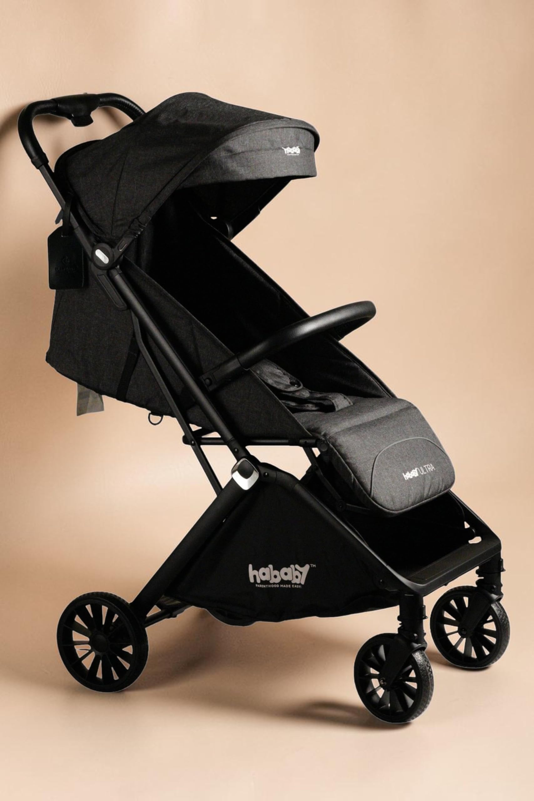 Hababy Ultra GPS enabled Stroller with Auto Folding Stroller (Dark Grey) for 0-4 Years Foldable - NavBaby GPS - European Standard Certified - Lightweight Pram - stroller for airplane travel - One Hand Fold - 360 Ninja Wheels - Travel Friendly-image-14