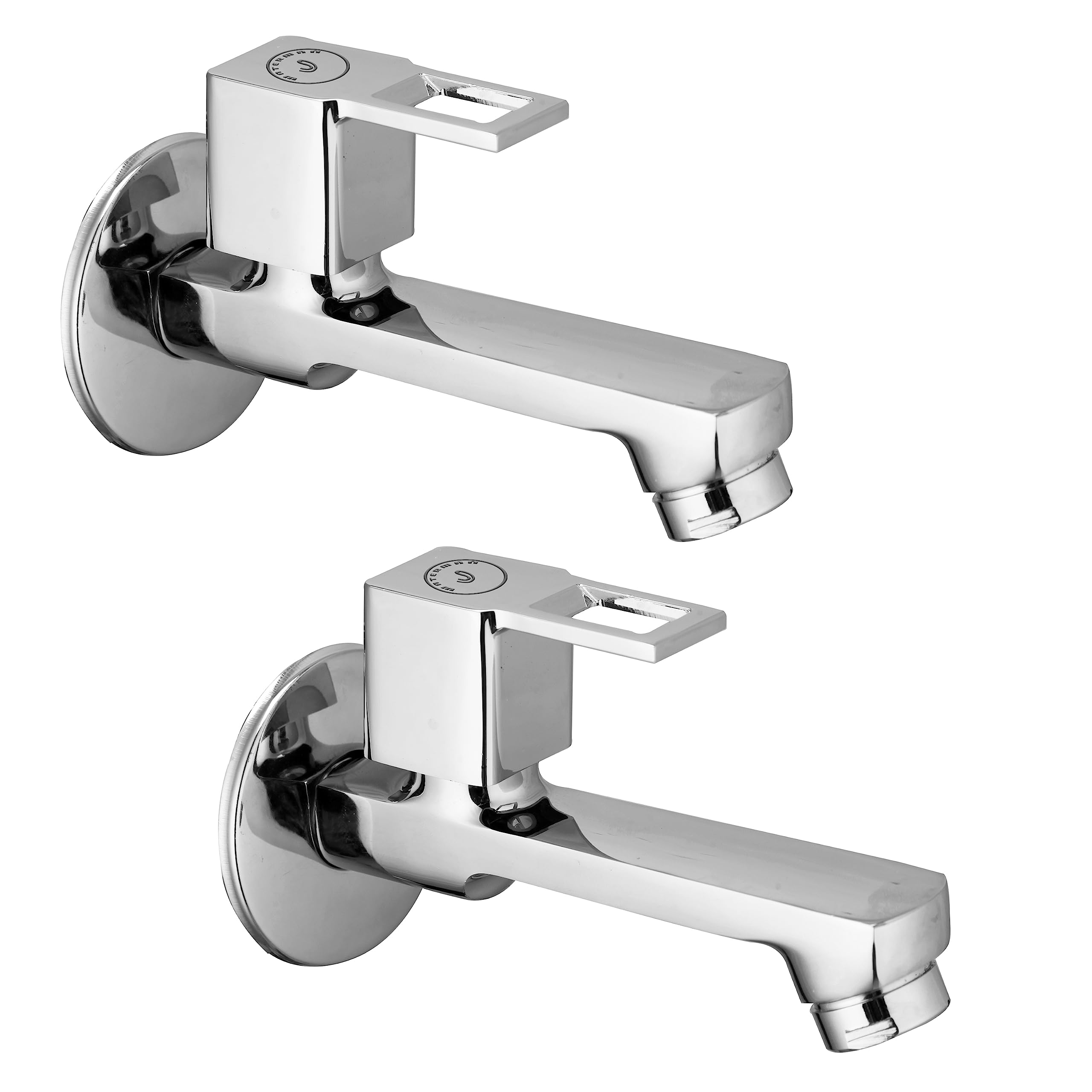 WATERMAN® Cube Long Body Tap with Wall Flange (2 Pcs) Brass Body Chrome Finish Wall Mount Water Taps for Kitchen, Bathroom, Sink, Wash Basin, Toilet