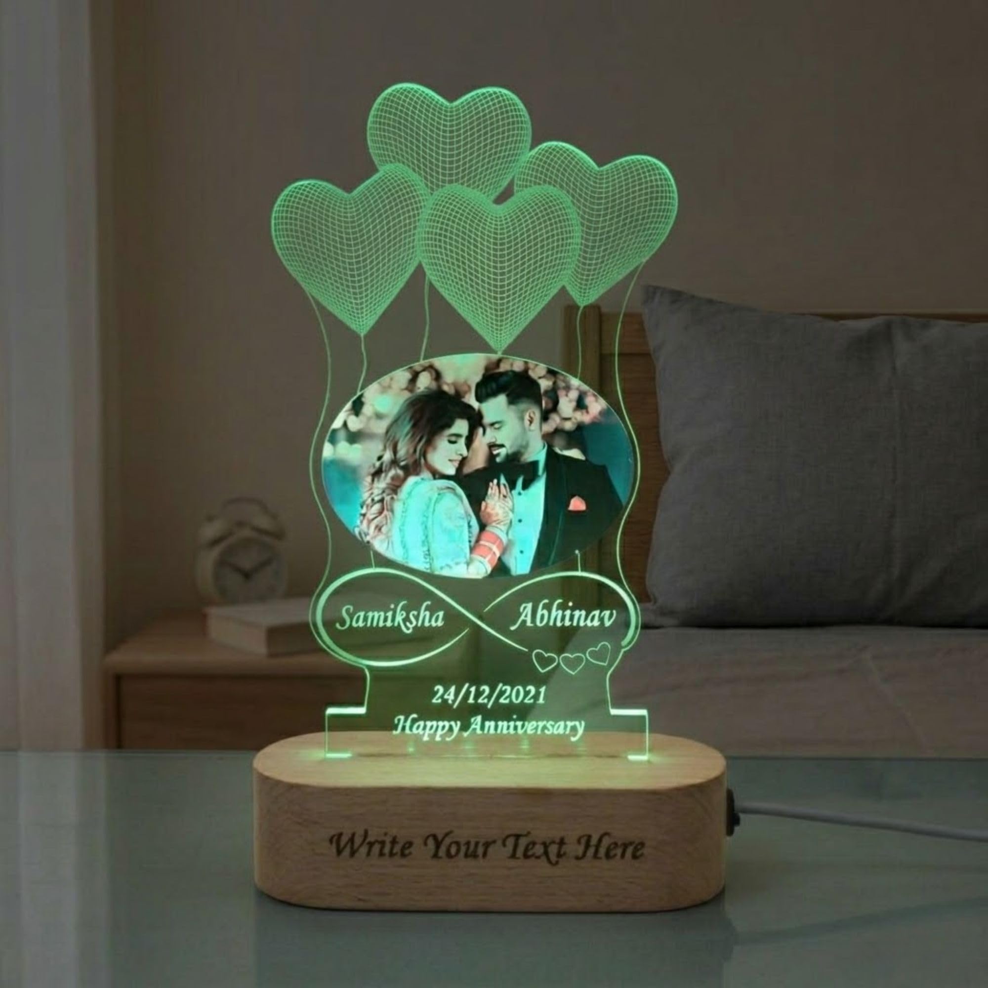 SHAYONA Acrylic Photo Lamp with Heart Balloons,Custom Couple Night Light with Name & Date,Romantic Anniversary, Wedding, Valentine Gift, Multicolor LED Table Lamp Brother Sister 3