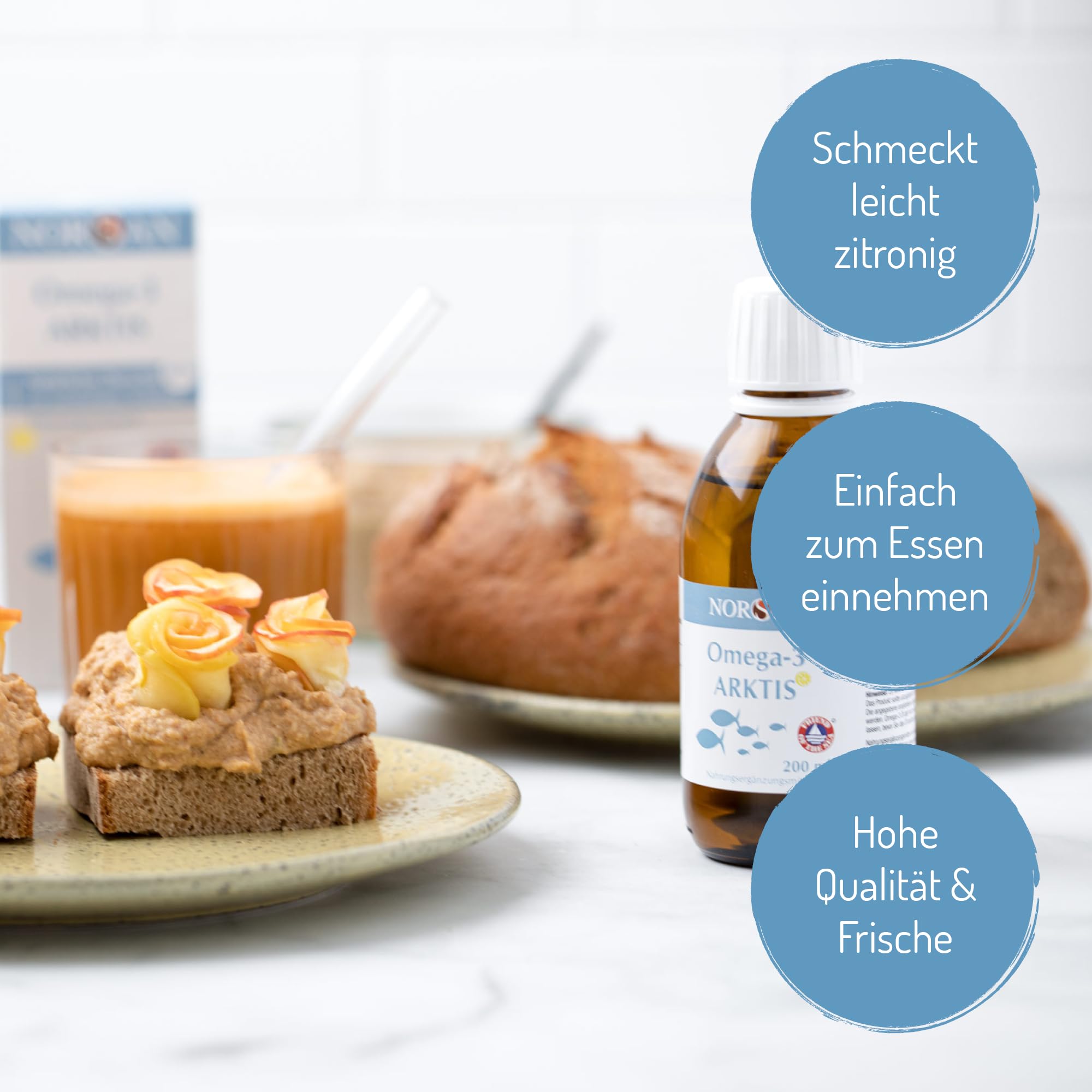 NORSAN Premium Omega-3 Arktis Dorschöl hochdosiert 2x 200 ml - 2.000 mg Omega-3 pro Portion mit Zitronengeschmack - Fischöl mit EPA & DHA - Premium Öl 800 IE Vitamin D3