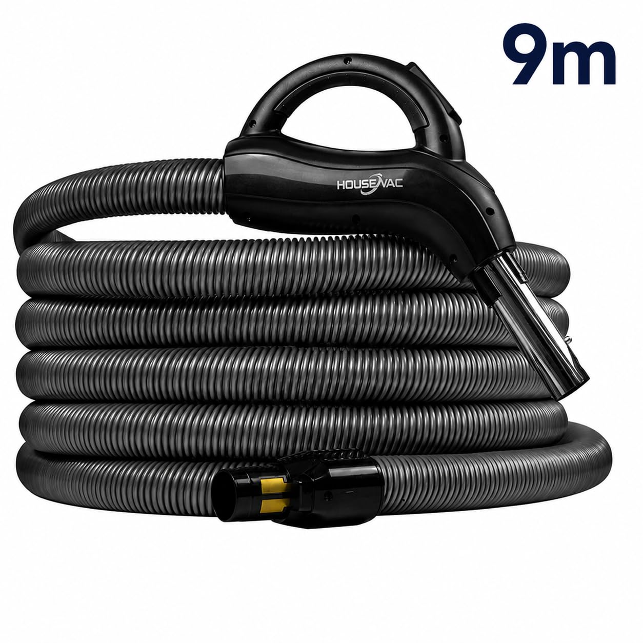 Kit d'accessoires de nettoyage : un tuyau d'aspiration central de 9 m, un tube télescopique avec clip, une brosse double fonction pour tapis et parquets
