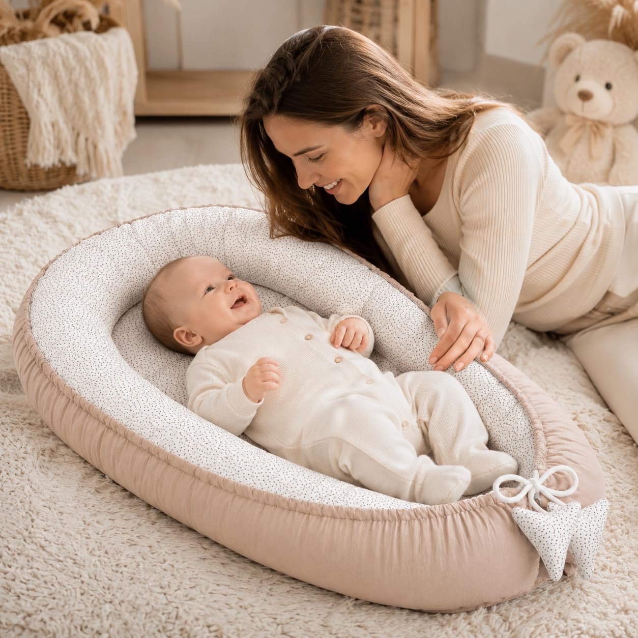 PIMKO Nido de bebé para bebé, Nido de Peluche de 2 Lados, Capullo para bebés y recién Nacidos, 100% algodón, Adecuado para el hogar, 55 x 90 cm
