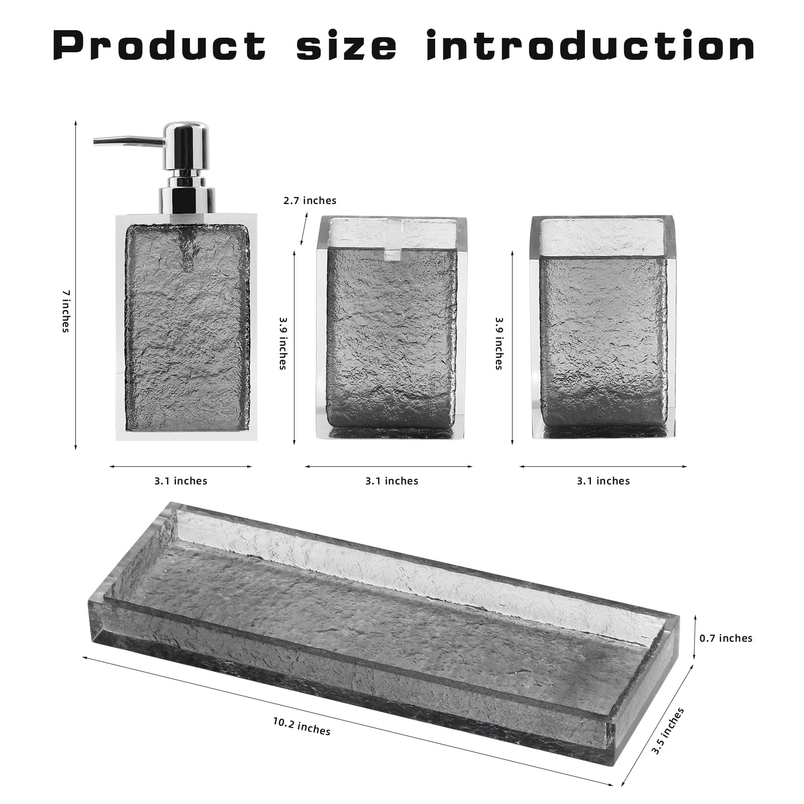 Bathroom Accessories Set, 4Pcs-Lotion Soap Dispenser, Toothbrush Holder, Mouthwash Cup, Tray, Vanity Tray for Modern Decor Bathroom Countertop, Vanity Organizer Grey