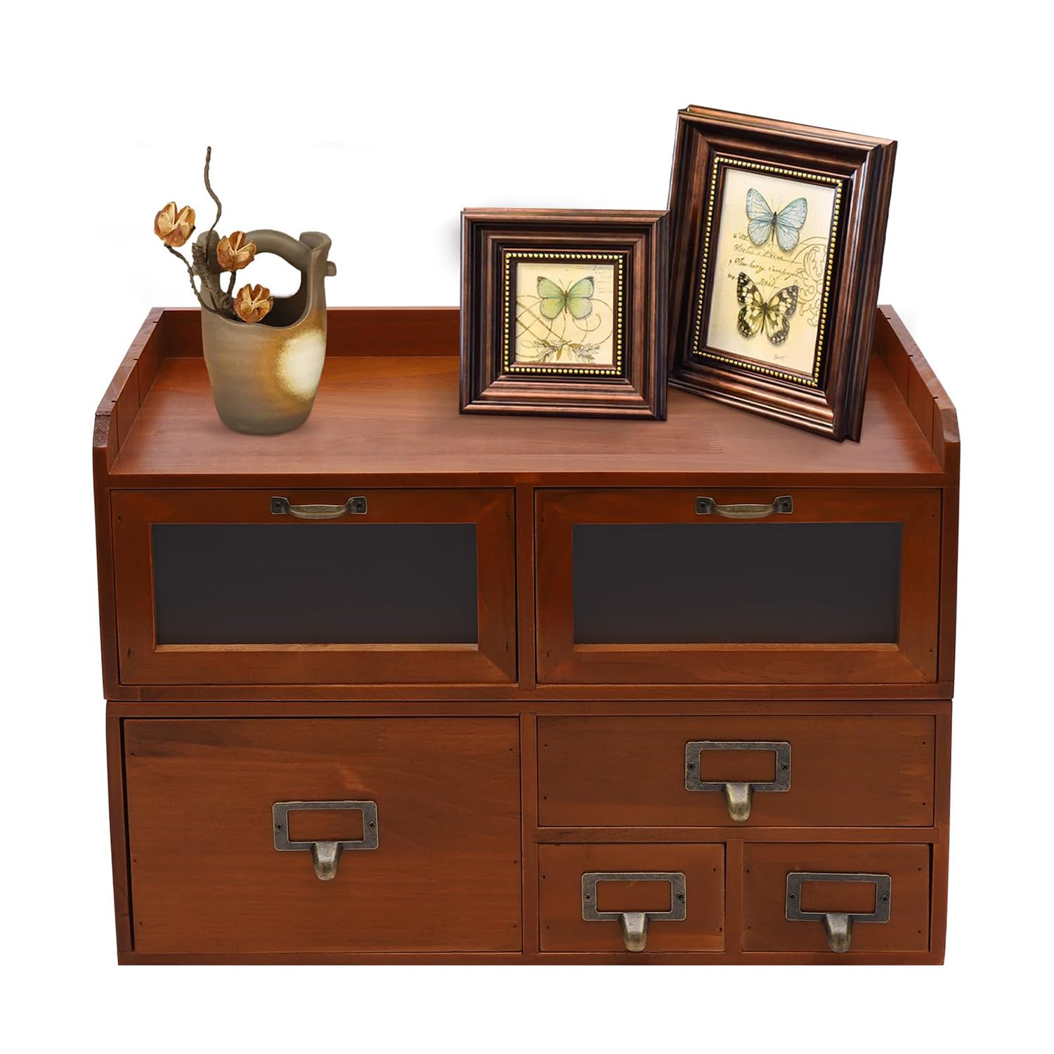 COYEUX Scatola da Tavolo in Legno Vintage, Scatola da Tavolo in Legno con 6 cassetti, cassetti di Raccolta per la conservazione di Forniture Scolastiche e per Ufficio