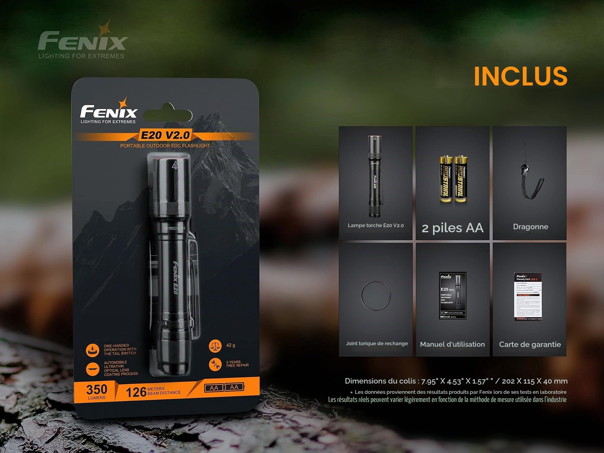 Fenix E20 V2.0 Torche LED, Noir, 13 cm
