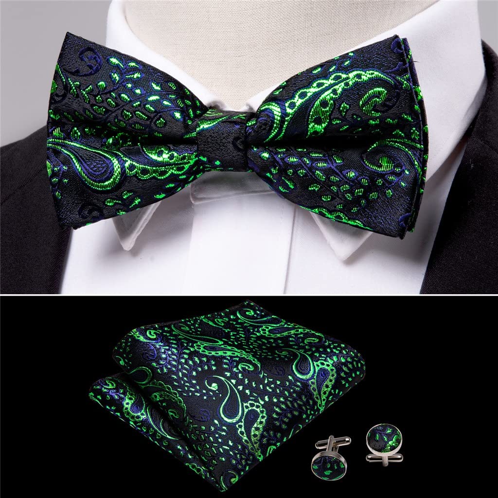 Corbata Pajarita verde Pajarita navideña Nudo de mariposa Pajaritas para hombre Pajarita preatada Conjunto de corbata de cachemira Gemelos