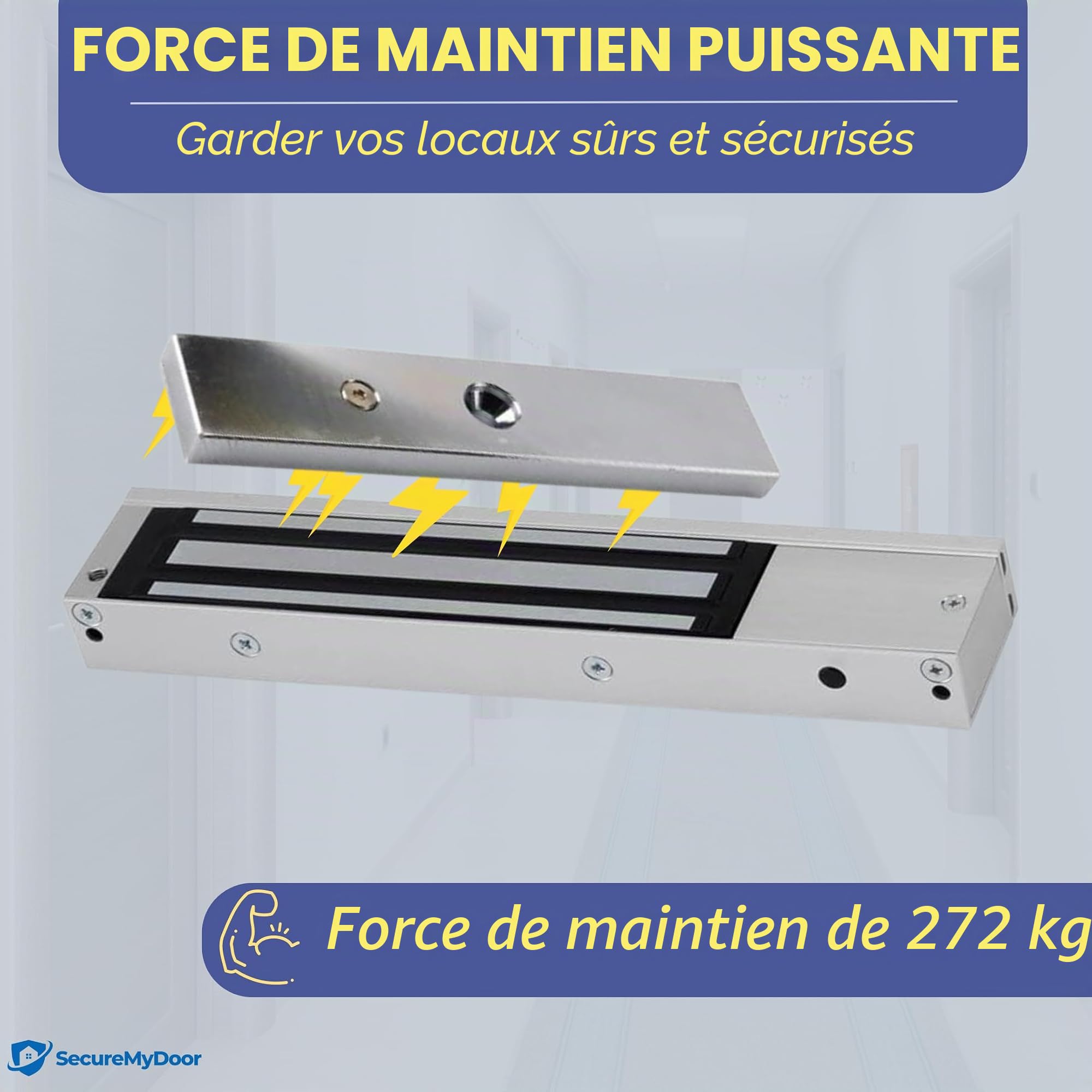 SecureMyDoor - Kit complet d'entrée de porte | Système de sécurité avec serrure magnétique électrique | Entrée par clavier de proximité avec x10 porte-clés RFID de proximité inclus | Idéal pour le