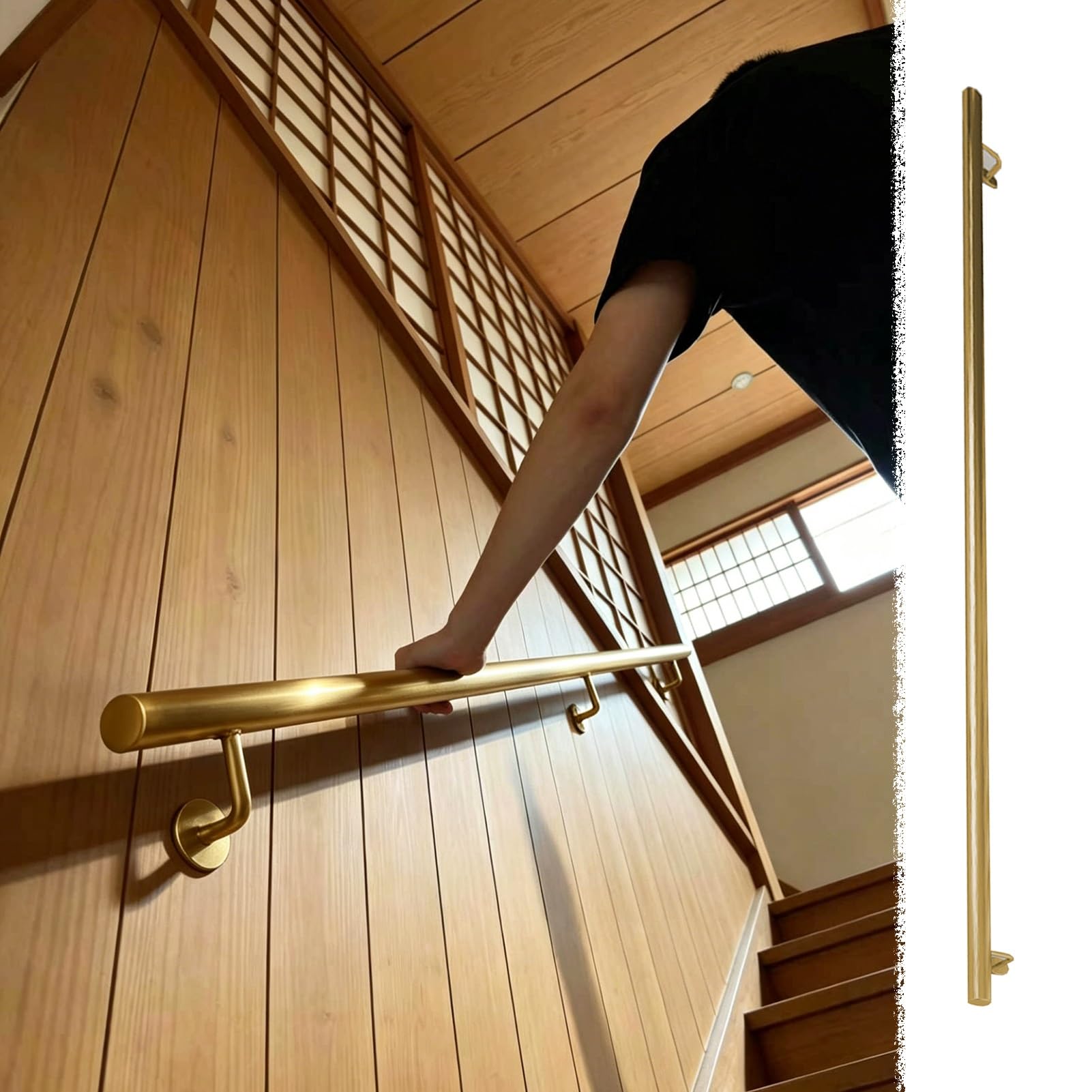 Rampe d'escalier dorée en acier inoxydable de 135 cm pour intérieur et extérieur