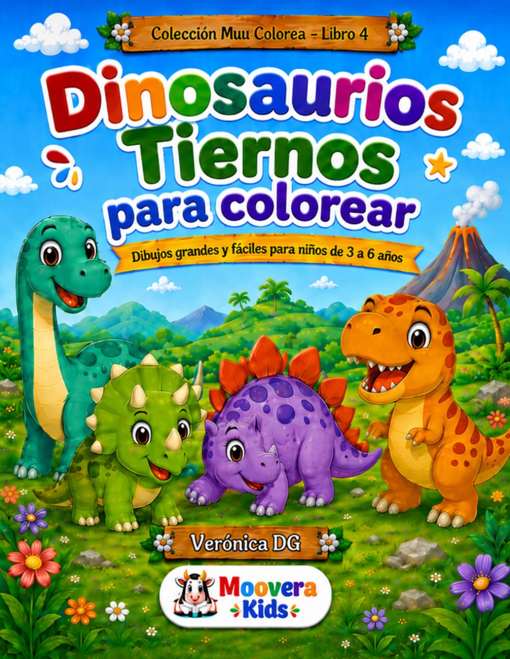 Dinosaurios Tiernos para Colorear: Dibujos grandes, fáciles y no aterradores para niños de 3 a 6 años