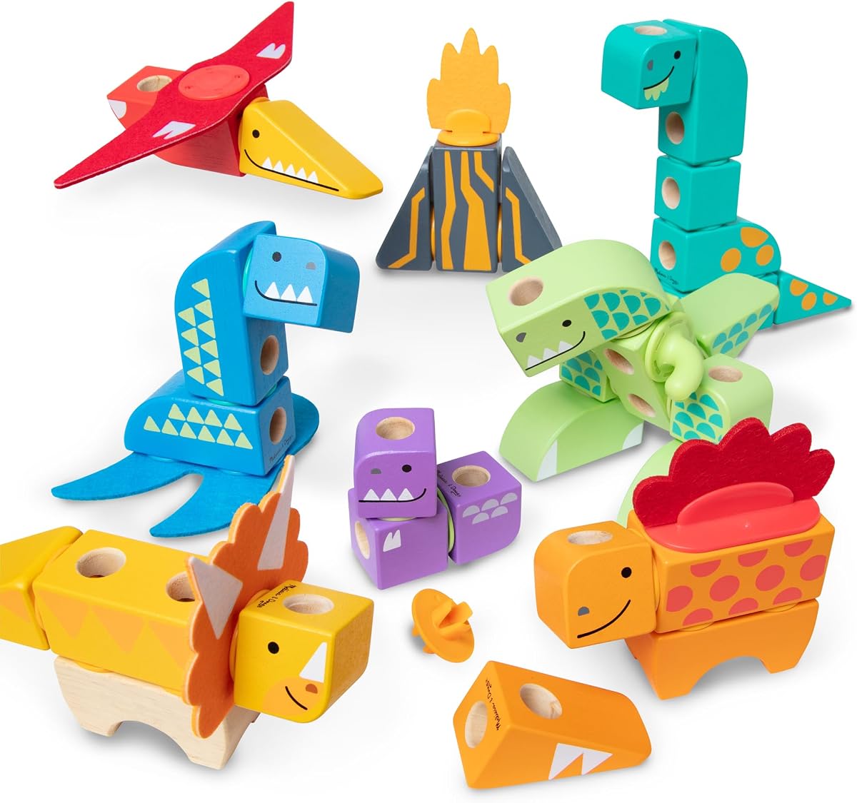 Blockables Dinosaur Wooden Building Block Toy Set | 69 Piece Set, 33 Wooden Blocks, Connectors, Dinosaur Building Construction Play, Pretend Play, Toddler Toys for Kids, Ages 2+