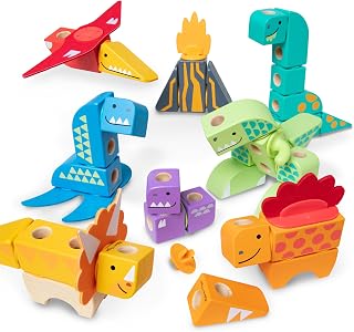 Blockables Dinosaur Wooden Building Block Toy Set | 69 Piece Set, 33 Wooden Blocks, Connectors, Dinosaur Building Construction Play, Pretend Play, Toddler Toys for Kids, Ages 2+