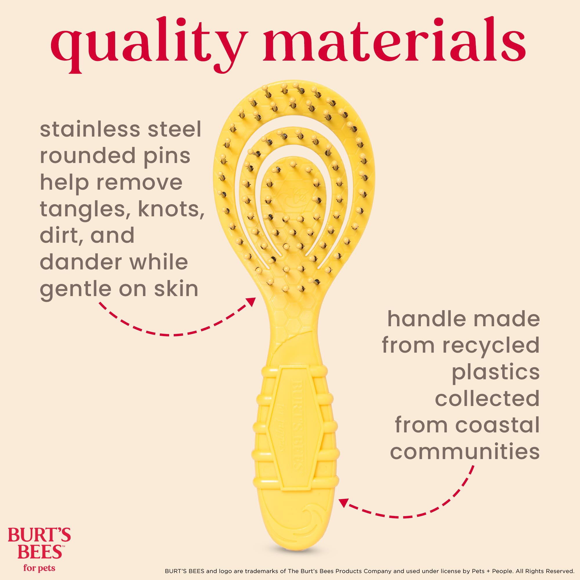 Burt's Bees for Pets Brosse démêlante pour chiots et petits chiens à poils moyens à longs | Manche en plastique recyclé 100% lié à l'océan | Brosse pour chien élimine les nœuds et desserre les tapis