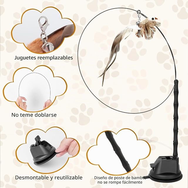 Foto 4 de 7 de AiQInu 4 Piezas Juguetes para Gatos, Interactivo Juguete Gato con Ventosa